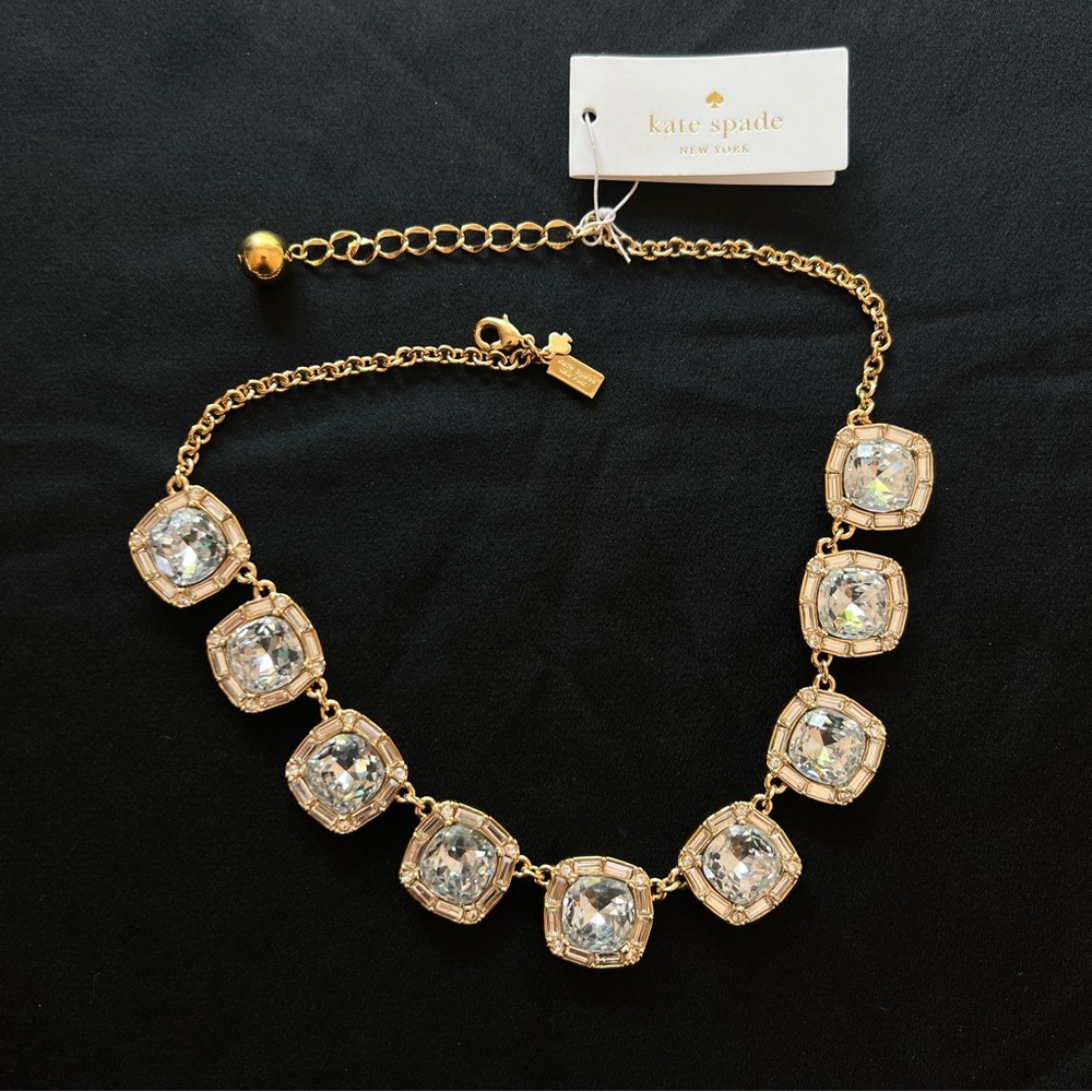 NWT Kate Spade “On the Town” gold and crystal statement necklace